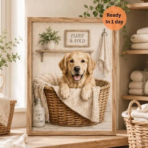 Custom Pet Portrait Laundry Room Wall Art,  Personalized Dog Print from Photo, Funny Pet Art Bathroom Decor, Birthday Gift for Cat Lover