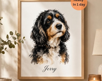 Custom Watercolor Pet Portrait Using Pet Photo | Dog Cat Memorial gift | Personalized Digital Dog Portraits Cat | Digital Gift For Dog Lover