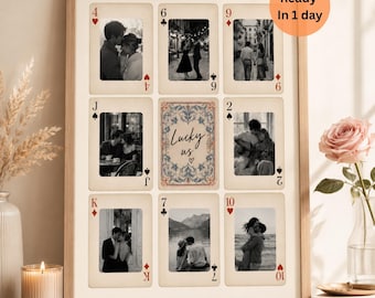 Baraja de cartas personalizada para parejas, láminas personalizadas para él/ella, regalo de aniversario para novio, marco de fotos para parejas (descarga digital).