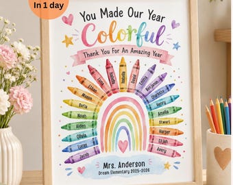 Regalo personalizado para profesores, obsequio de la clase, regalo de fin de curso para profesores, crayones de acuarela con nombres, arte personalizado para profesores (descarga digital)