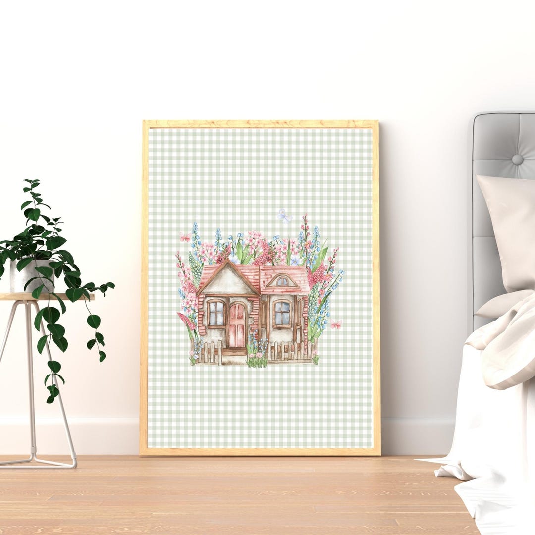 Cottage Garden Nursery Wall Art Print | Sage Green Countryside Girl's ...
