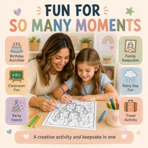 Digital line art coloring page created from a personal photo, designed for printable activities, family keepsakes, and thoughtful last-minute gifts.