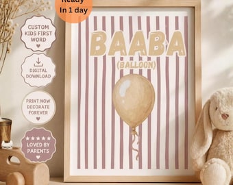 Lámina personalizada con la primera palabra mal pronunciada de un niño pequeño / Recuerdo personalizado para la pared / Regalo para mamás primerizas / Regalo para baby shower (Descarga digital)