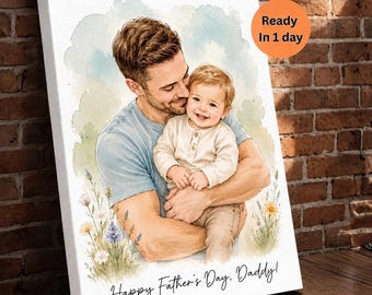 Regalo personalizado para el primer Día del Padre, retrato de papá en acuarela personalizado a partir de una foto, regalo de retrato familiar, regalo de cumpleaños para papá (descarga digital)