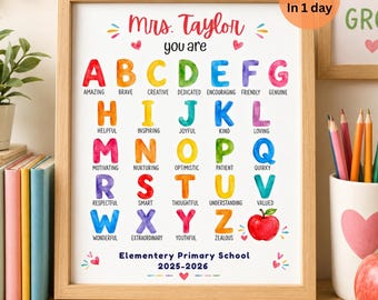 Regalo para profesores IMPRIMIBLE / Letrero ABC Regalo personalizado para profesores / Regalo con nombre personalizado para profesores / Recuerdo (Digital)