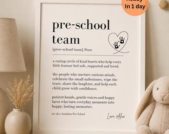Impresión personalizada con la definición del equipo de preescolar / Regalo de agradecimiento para la maestra de preescolar / Regalo de despedida de los padres para el final del trimestre (descarga digital)