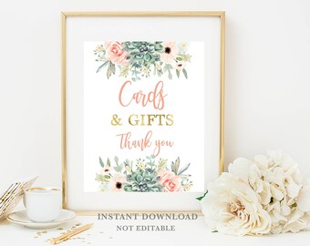 Cards and gifts sign, succulent floral instant download sign