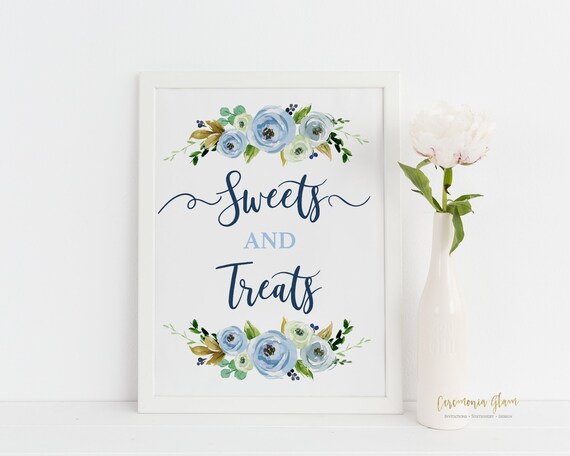 Sweets & Treats Sign, Printable Desserts Sign, dusty blue Floral, Boho, Boy, Sweet Treats, Blue Floral Baby Shower dessert sign BL1 Il_570xn