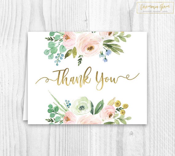 Floral thank you cards, baby shower floral thank you card, boho thank you card, thank you card, peonie thank you card, instant download Il_570xn