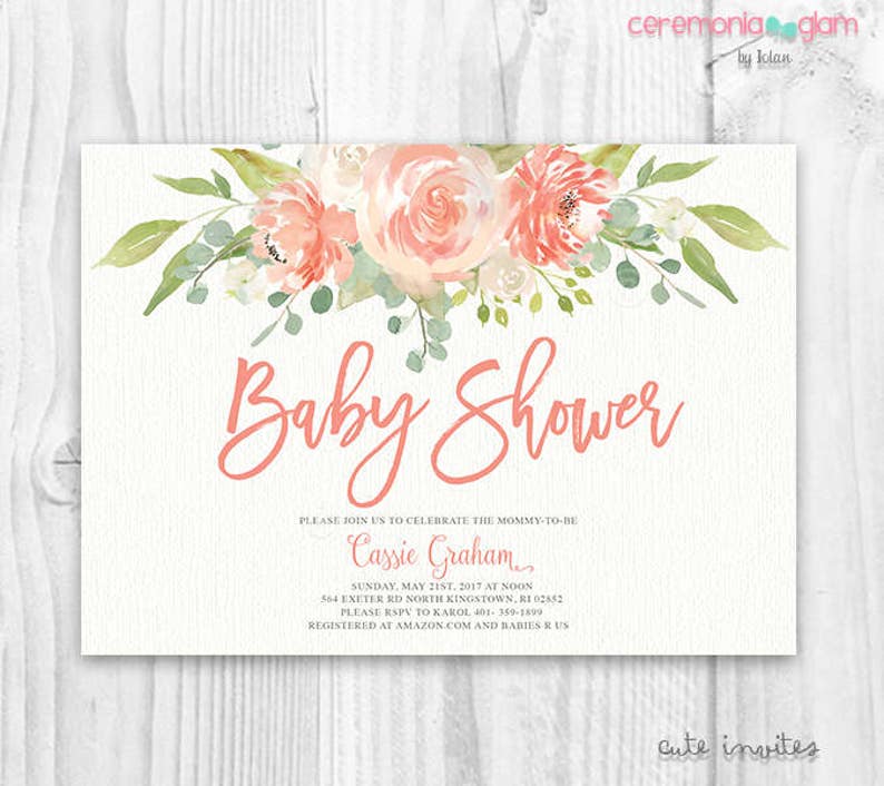 Floral Baby Shower Invitation Girl Coral Boho Etsy