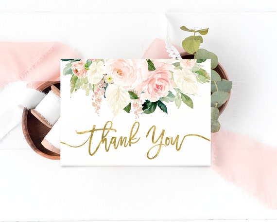 Anthurium thank you card, Floral blush pink thank you cards, floral printable, instant download, coral and pink floral theme Il_570xn