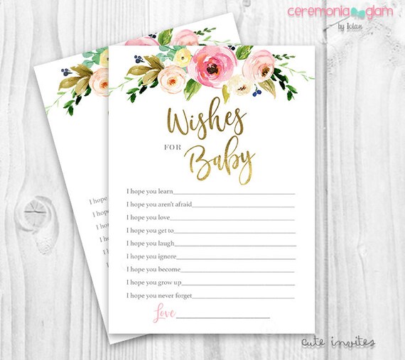 Floral wishes for baby card, baby shower, pink and gold Il_570xn