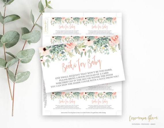 Books for baby, baby shower bring a book cards, floral succulent, instant download Il_570xn