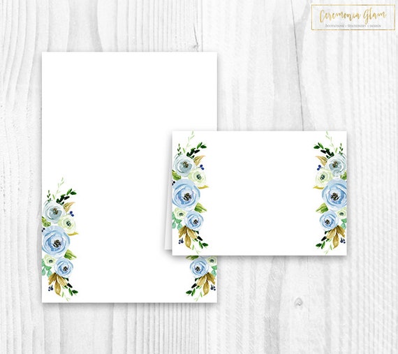 floral blue foldable table tent card, boho floral tent table, blank food tents, floral food labels, floral baby shower boy theme, boy BL1 Il_570xn