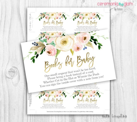 floral blush and gold bring a book cards, boho floral bring a book cards, rustic baby shower girl books for baby cards Il_570xn