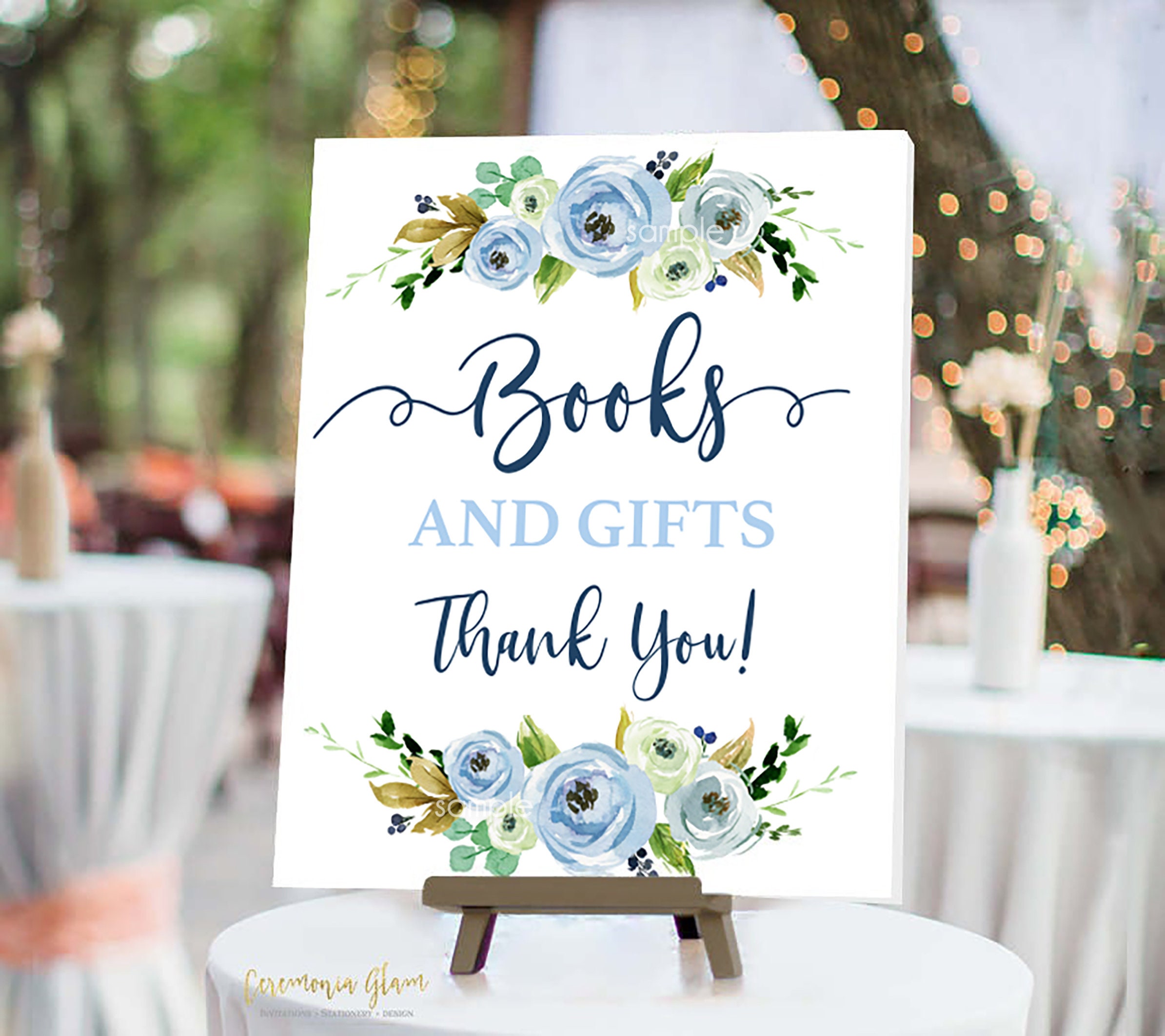 Books and gifts Sign Printable book Sign dusty blue Floral | Etsy