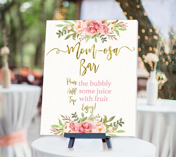 Mom-osa Bar sign, Baby shower pink and gold mimosa sign, instant download, baby girl - CG-B8 Il_570xn