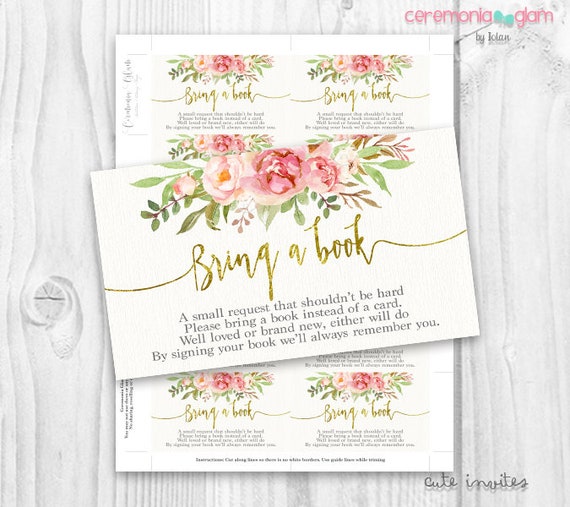floral bring a book cards, boho floral please bring a book cards, boho chic book card, rustic baby shower girl bring a book card - CG-B8 Il_570xn