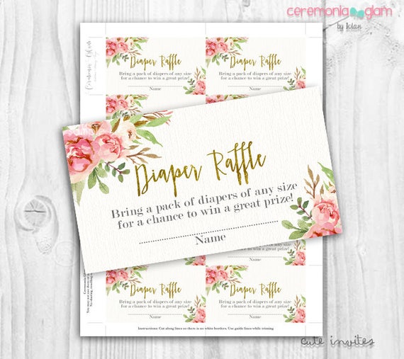 floral Diaper Raffle cards, boho chic diaper raffle cards, rustic baby shower girl diaper raffle card - CG-B8 Il_570xn