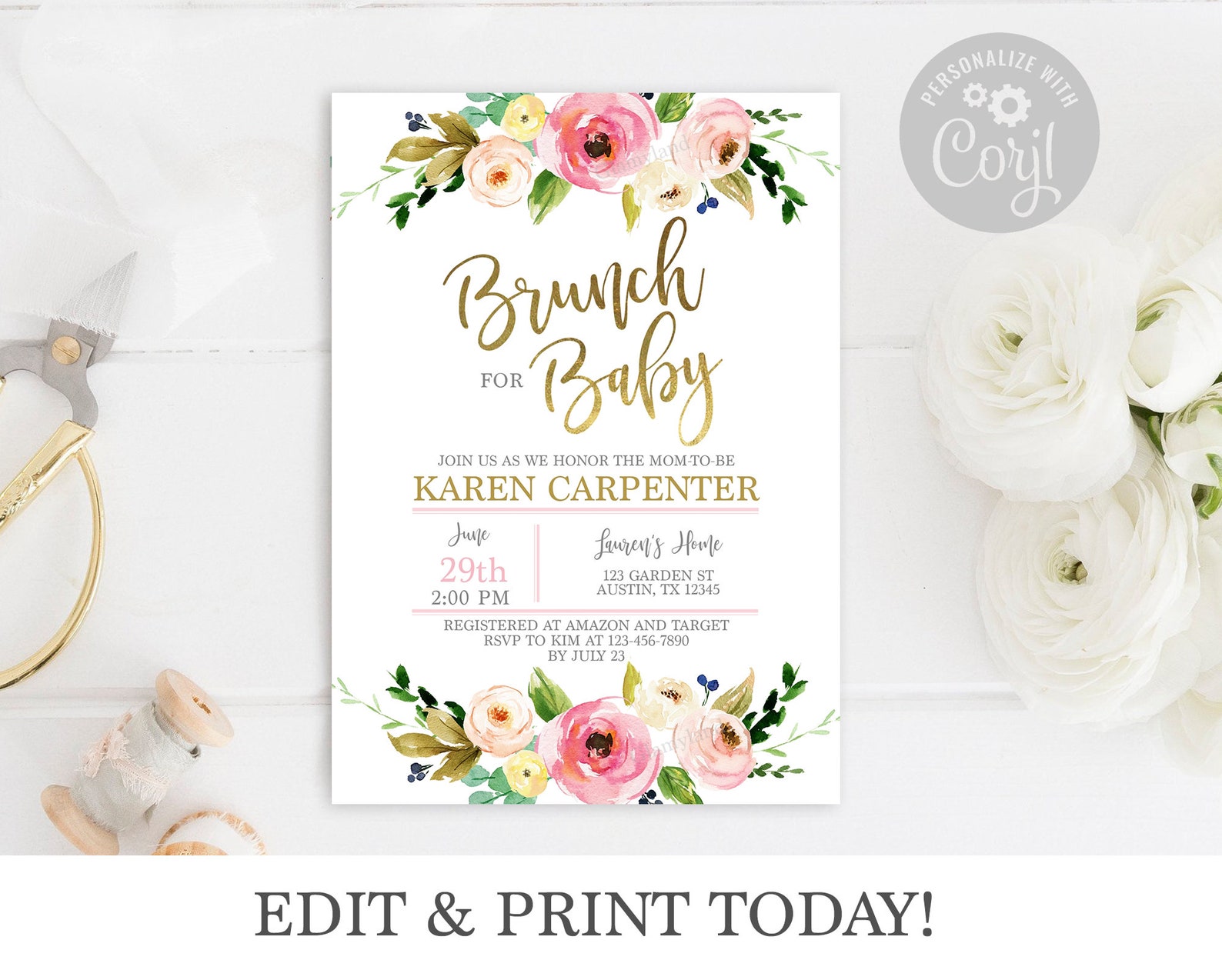 Brunch Baby Shower Invitation Girl Instant Download Editable Etsy