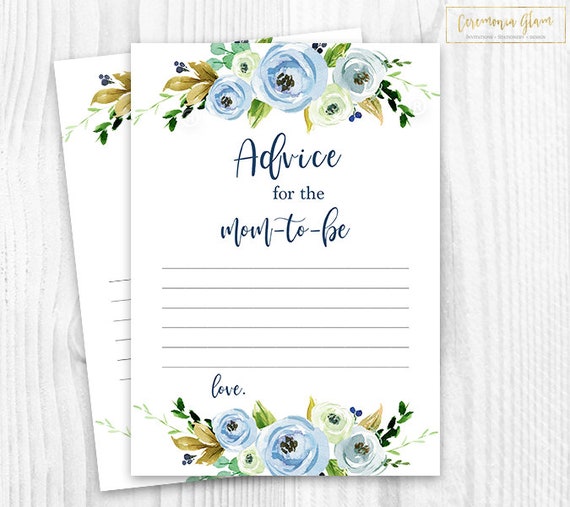 Floral blue Advice for the Mom to be, floral baby shower advice card, boho Advice for mom, rustic floral advice card, baby shower boy BL1 Il_570xn