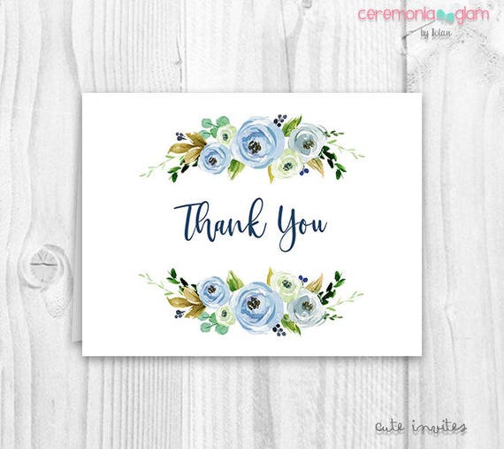Floral thank you cards, baby shower floral thank you card, boho thank you card, boy thank you card, peonie thank you card, blue floral BL1 Il_570xn