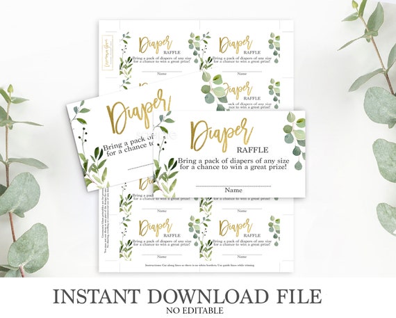 Greenery diaper raffle cards, baby shower diaper raffle cards instant download Il_570xn