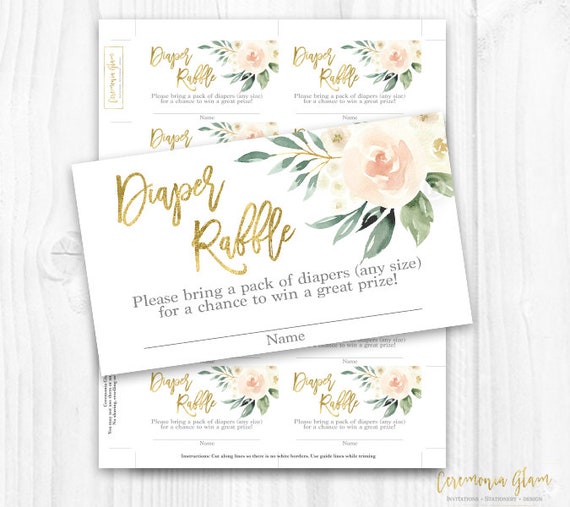 Floral baby Shower girl diaper raffle cards, blush pink floral diaper raffle cards, Diaper Raffle cards for girl Il_570xn