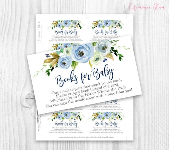 Floral baby Shower boy book cards, blue watercolor floral, please bring a book floral card, rustic baby shower book card, books for baby BL1 Il_570xn