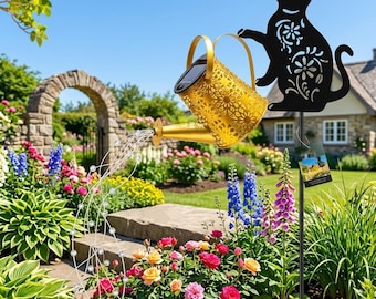 Solar Watering Can Garden Light Cat Stake LED Outdoor Lawn Decoration Waterproof Garden Ornament