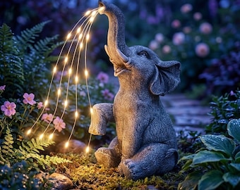 Solar Elephant Garden Statue with Wildflower Seeds, Garden Decor, Solar Garden Statue, Patio Yard Decor, Gift for Mom, Landscaping Gift Set