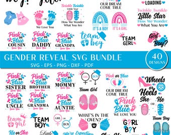 Gender Reveal SVG Bundle: Pink or Blue, Mommy & Daddy (Digital Download)