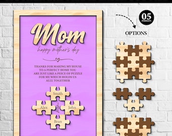 Mother's Day Puzzle Sign - The Piece That Holds Us Together Wood Sign - Unique Gift for Mom Grandma from Kids - Engraved Wooden Home Decor
