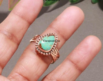 Anillo número 8 de turquesa, cobre macizo, piedra natal de diciembre, forma de pera, joyería para fiestas.