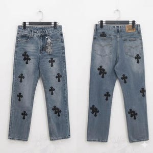 Handmade Cross Patch Denim Jeans Pants Fashion Mart Cloth Shop