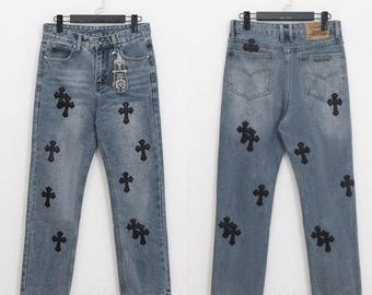 Handmade Cross Patch Denim Jeans Pants Fashion Mart Cloth Shop