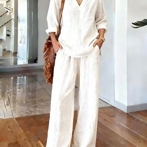 Conjunto de dos piezas de algodón para mujer, atuendo informal y holgado para estar en casa.