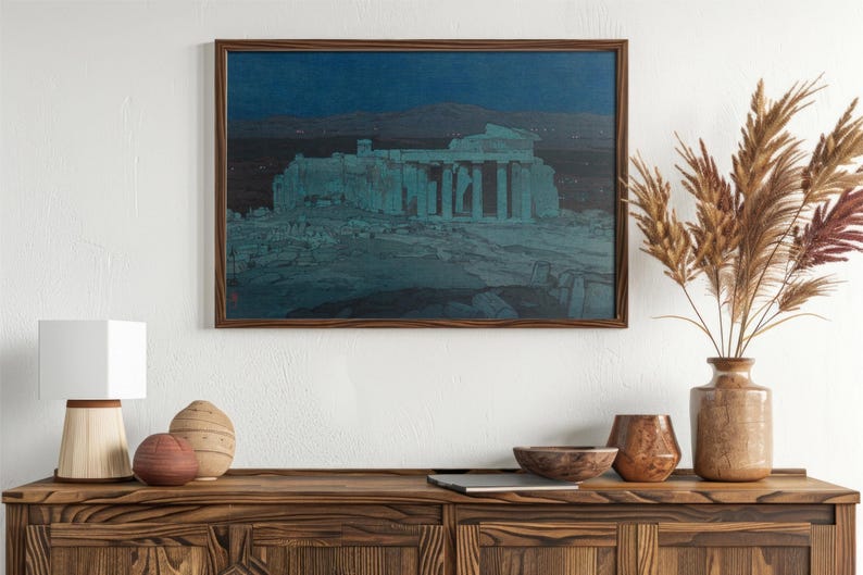 Acropolis Night Print | Hiroshi Yoshida Athens Ruins Woodblock | Greek ...