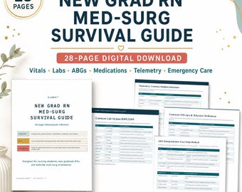 New Grad RN Med-Surg Survival Guide | 28-Page Nursing Cheat Sheet Bundle | Clinical Reference | Nursing Student Printable | GradRN™