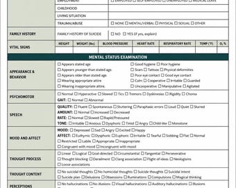 Psychiatric Evaluation Form | Mental Status Exam Worksheet | Mental Health Assessment | 3-Page Nursing Printable | GradRN™