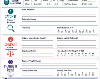 Clinical CBT Thought Assessment Bundle | 8-Ed. Printable Nursing Forms (Digital Download)