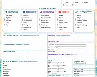 Internal Medicine Admission Note | Clinical Template | Nursing Assessment Sheet | Medical Student Printable