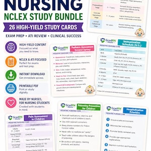 Paquete de tarjetas de estudio de enfermería pediátrica GradRN™ / Repaso para el examen NCLEX de pediatría / Tarjetas de estudio para la escuela de enfermería / Pediatría / Descarga digital para estudiantes de enfermería