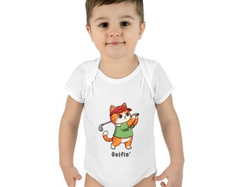 Body de bebé con diseño de gato divertido / Regalo para bebé aficionado al golf / Body de gato kawaii / Regalo para baby shower para amantes de los gatos / Body de gato de golf adorable