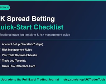 FREE UK Spread Betting Quick-Start Checklist | Trade Log Template | Instant Download PDF