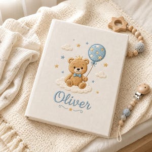 Personligt fotoalbum med nallebjörn, broderat namnminne, personligt minnesalbum för bebisar, present till första födelsedagen