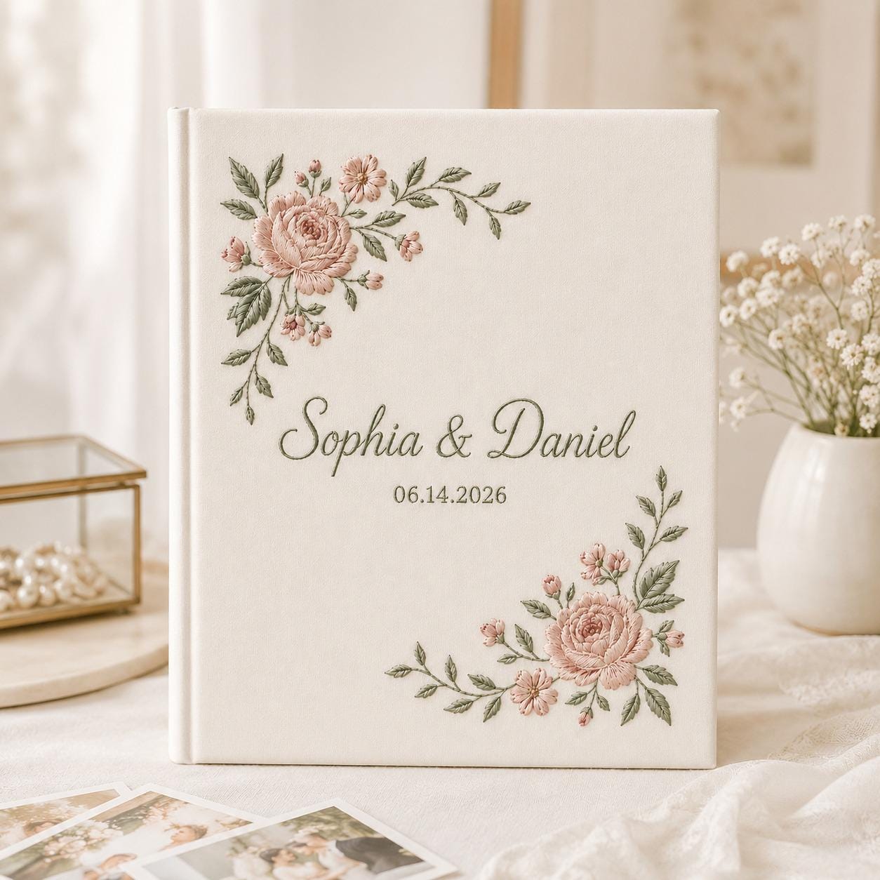 Custom Canvas Wedding Album, Personalized Photo Album, Embroidered Memory Book, Wedding Keepsake, Bridal Shower Gift, Couple Gift