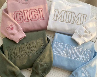 Custom Gigi Mimi Mama Grandma Embroidered Sweatshirt & Hoodie, Mothers Day Gifts for Her, Personalized Embroidery Grandma Crewneck, EYM12