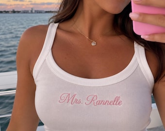 Personalized Bride Embroidered Tank Top, Custom Embroidery Maid of Honor or Bridesmaid Crop Tank Top, Bride To Be, Bridal Shower Gift, EYM21