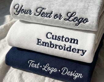 Custom Text Logo Design Embroidered Sweatshirt & Hoodie, Personalized Embroidery Crewneck, Anniversary Birthday Wedding Couple Gift, EYM13